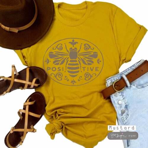 Bee Positive inspirational Nature Outdoor Lover Gardening Saying Cute Women Shirt image 0