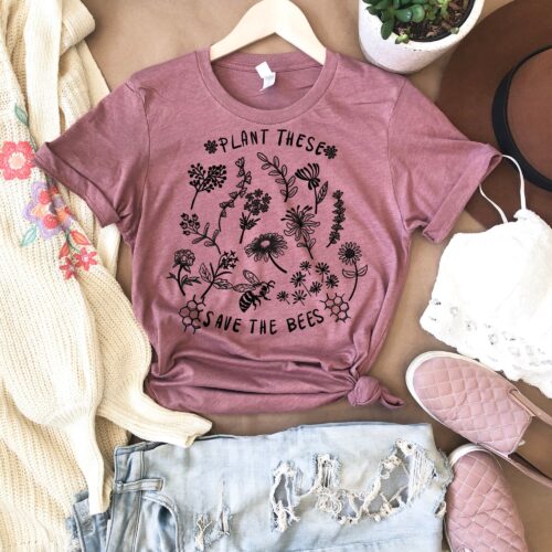 Plant These Save The Bees Wildflower Gardener Farmer Botanical Shirt image 0