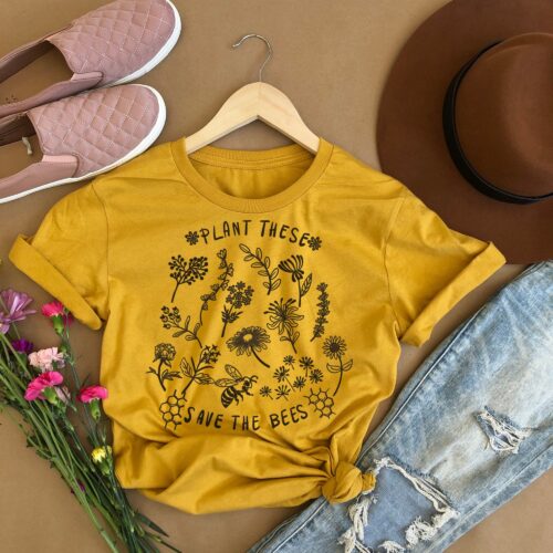 Plant These Save The Bees Wildflower Gardener Farmer Women Vegan Shirt image 0