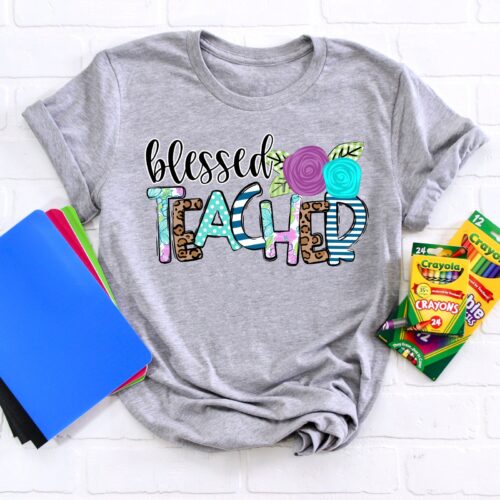 Blessed Teacher Inspirational Love Inspire Back To School First Grade Shirt image 0