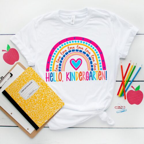 Hello Kindergarten Teach Love Inspire Back To School First Grade Appreciation Shirt image 0