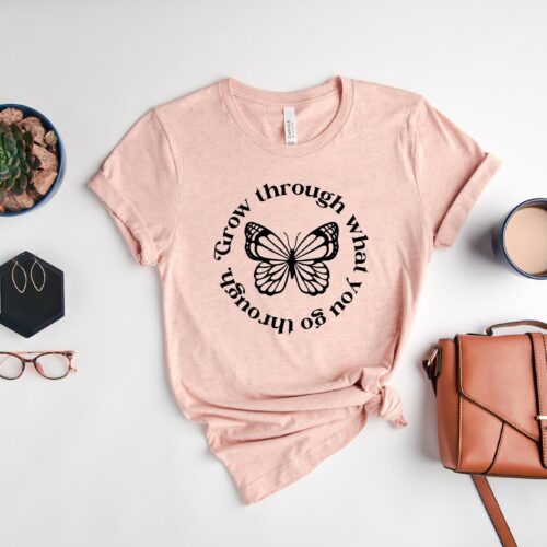 Butterfly Grow Through What You Go Through Motivational Women Empowerment Plant Lady Shirt image 0