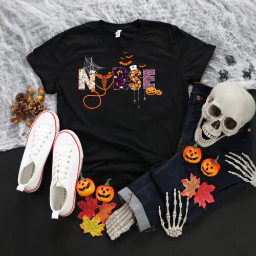 Halloween Nurse Fall Caduceus Boo Ghost Pumokin Shirt image 0