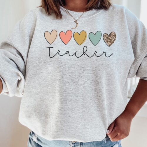 Boho Teacher Fall Cute Heart Appreciation Sweatshirt image 0