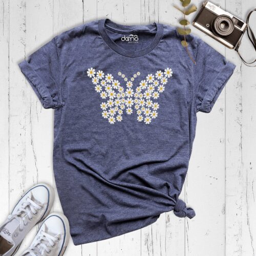 Daisy Butterfly Floral Plant Lady Women Kind Shirt image 0