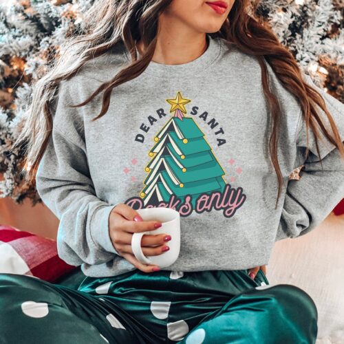 Dear Santa Books Only Christmas Tree Teacher Holiday Lovers Sweatshirt image 0