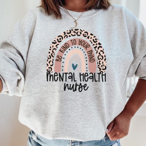 Mental Health Nurse MHU Worker Awareness Leopard Rainbow Sweatshirt image 0