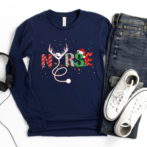 Christmas School Nurse Stethoscope Santa Woman Shirt image 0