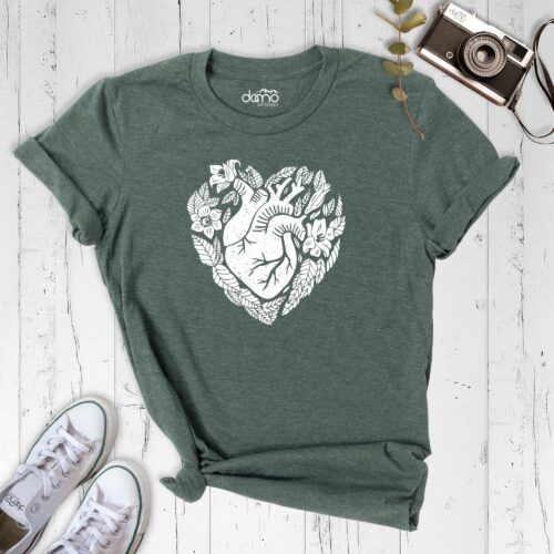 Floral Heart Anatomical Valentine Matching Plant Lover Shirt image 0