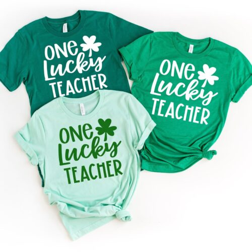 One Lucky Teacher St Patricks Day Three Leaf Clover Women Shirt image 0