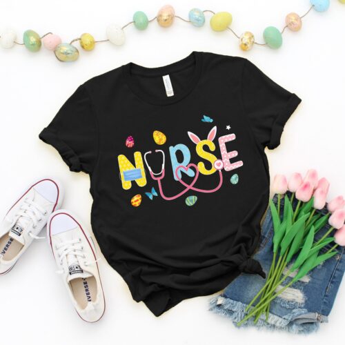 Easter Nurse Gnomes Stethoscope Cute Bunny Eggs Shirt image 0