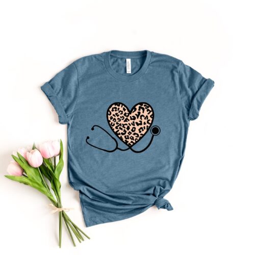 Leopard Nurse Stethoscope Life RN Week CNA School Shirt image 0