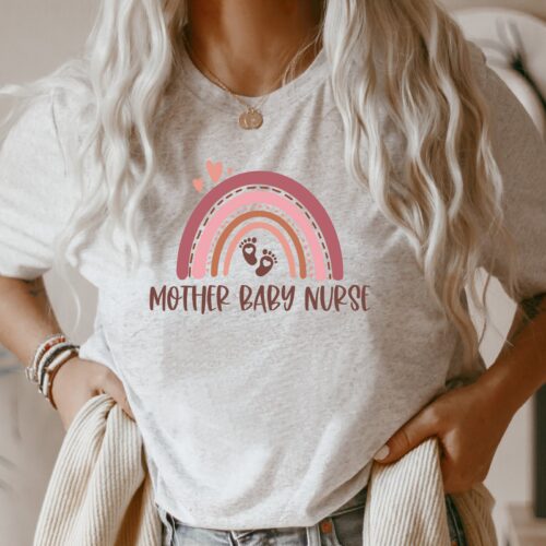 Mother Baby Nurse Postpartum Neonatal L&D Rainbow Cute Shirt image 0