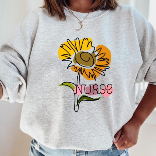 Nurse Student Flower Hand Drawn RN Floral Sweatshirt image 0