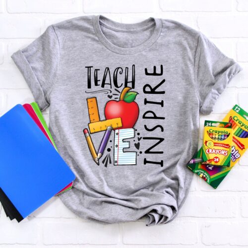 Inspirational Teach Love Inspire Back To School First Grade Appreciation Shirt image 0