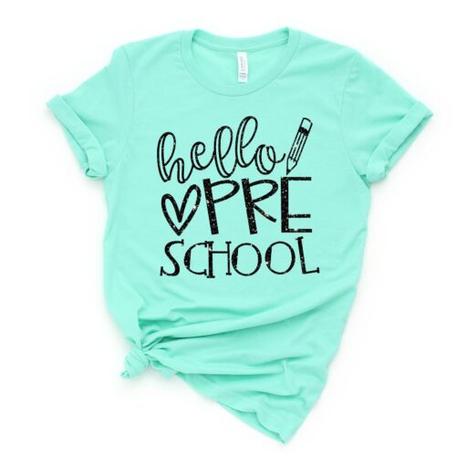 Hello Preschool Crew Squad Cute Heart Teacher Shirt image 0