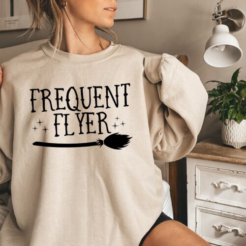 Frequent Flyer Halloween Women Witch Black Flame Candle Teacher Sweatshirt image 0