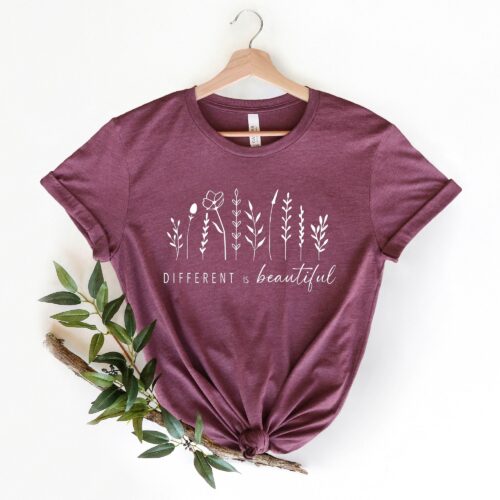 Different is Beautiful Positive Plant Lady Women Autism Awareness Teacher Shirt image 0