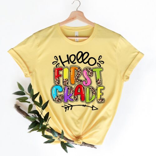 Hello First Grade Back to School Teacher Team First Day Shirt image 0