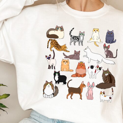 Doodle Cat Theme Cottagecore Lover Teacher Birthday Sweatshirt image 0