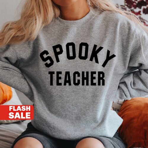 Vintage Halloween Spooky Teacher Fall Cute Funny Sweatshirt image 0