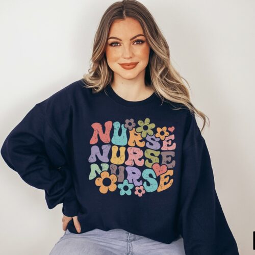 Retro Nurse RN LPN Floral School Grad Life Sweatshirt image 0