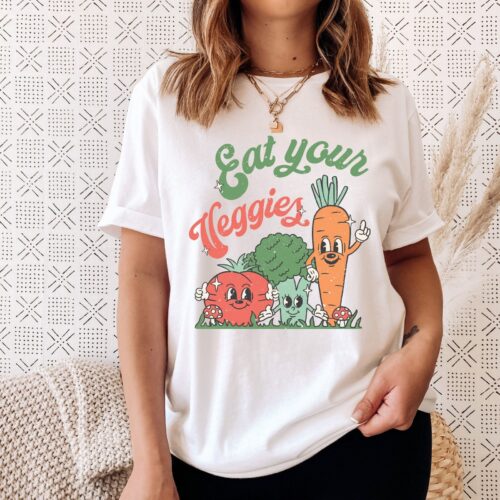 Retro Eat Your Veggies Gardening Farmer Plant Mom Shirt image 0