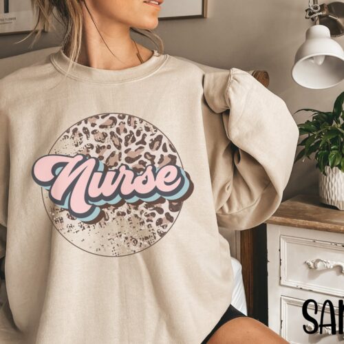 Retro Nurse RN LPN Leopard School Grad Life Sweatshirt image 0