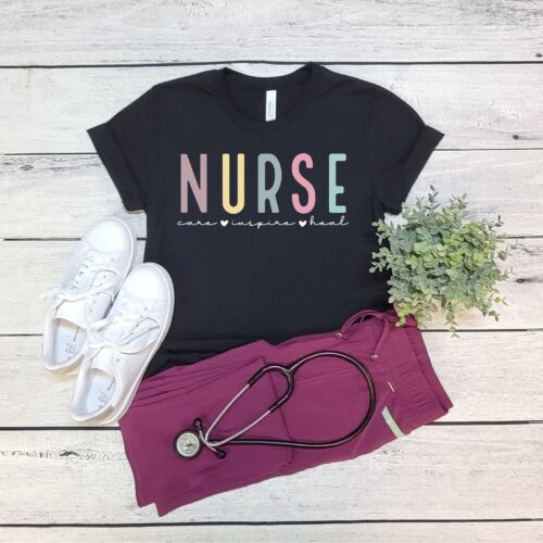 Nurse Love Inspire Heal Life Week School RN Heart Shirt image 0