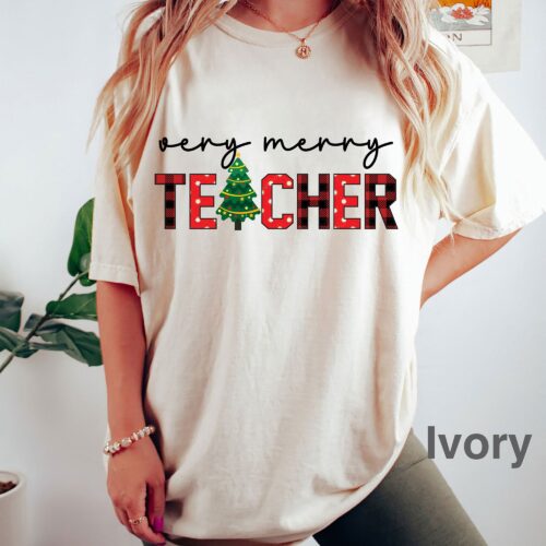 Very Merry Teacher Christmas Tree Cute Holiday Shirt image 1