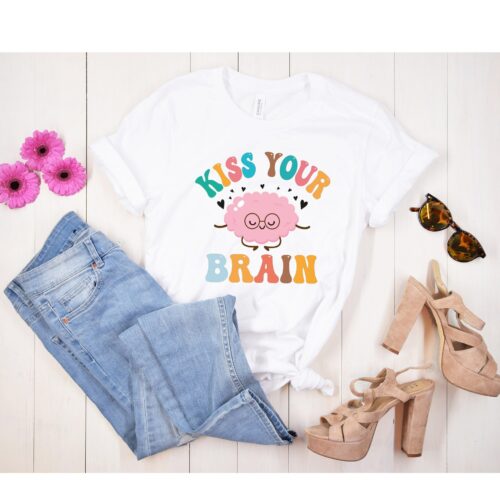 Retro Teacher Kiss Your Brain Appreciation Squad Mental Health Cute Shirt image 0