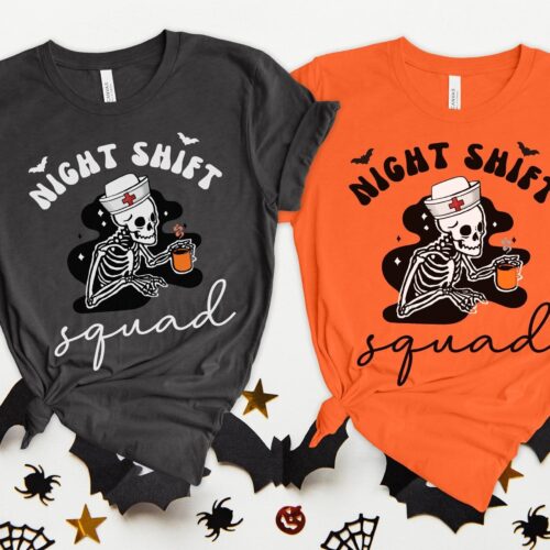 Nurse Halloween Funny Night Shift Squad RN Skeleton ER ICU Emergency Department Shirt image 0