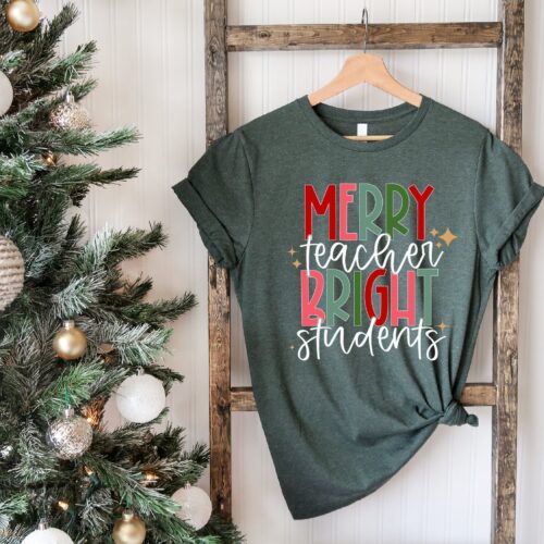 Merry Teacher Bright Students Christmas Cute Shirt image 1