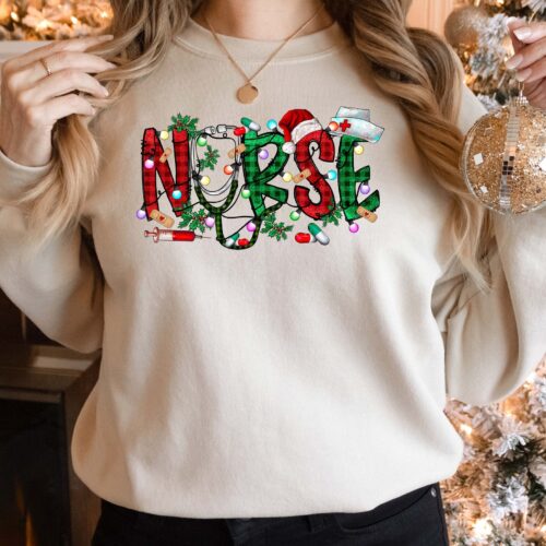 Christmas Nurse Shirt, Nurse Christmas Gift, Cute Nurse Shirt, Christmas Crewneck, Nurse Christmas Sweatshirt, Funny Christmas Sweater image 0