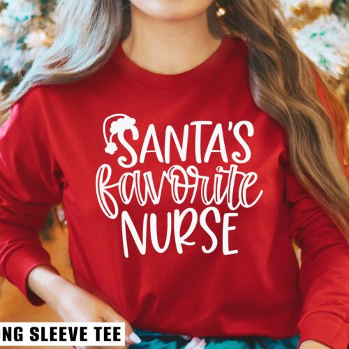 Vintage Christmas Santa's Favorite Nurse Funny Sweatshirt image 0