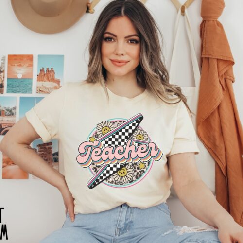 Retro Groovy Teacher Appreciation Vibe Hippie Shirt image 0