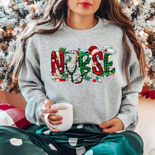 Christmas School Nurse Woman Stethoscope Sweatshirt image 0