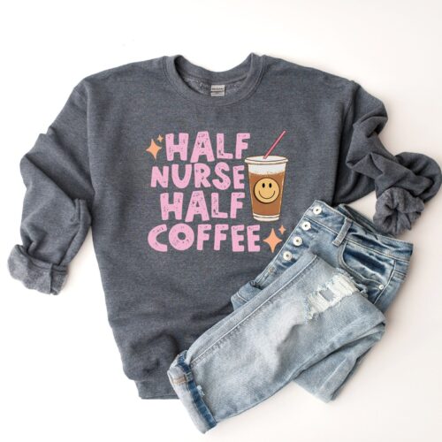 Retro Half Nurse Half Coffee Cute Sweatshirt RN Pediatric Sweatshirt image 0