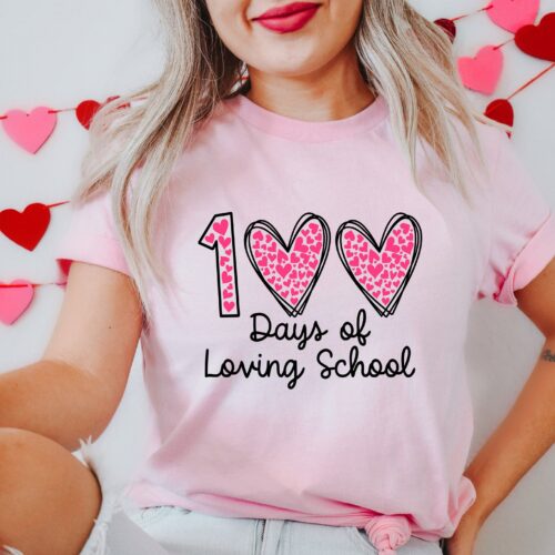 100 Days of School Teacher Heart Appreciation Shirt image 0