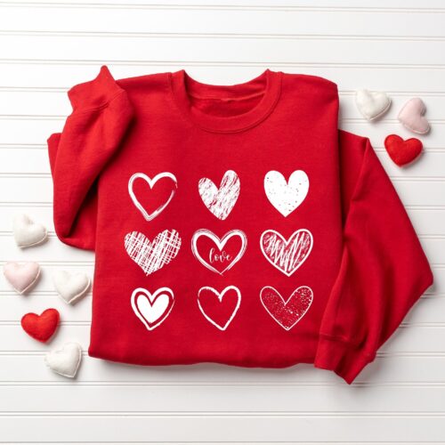 Women Valentines Hearts Cute Teacher Love Day Sweatshirt image 0