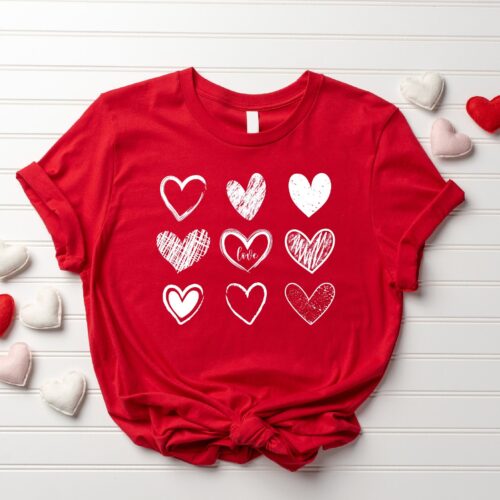 Women Valentines Day Cute Hearts Love Teacher Funny Shirt image 0