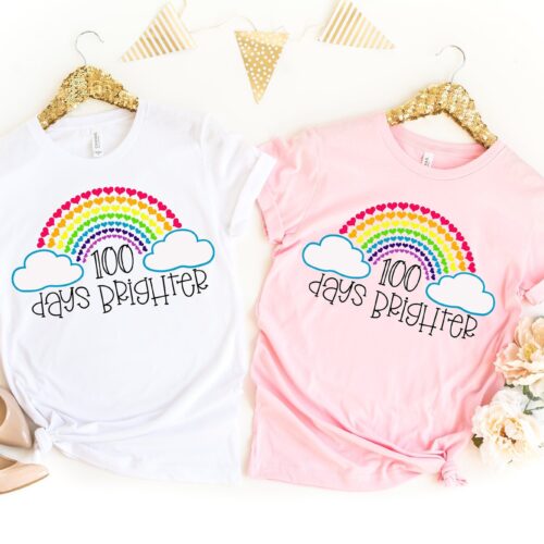 Teacher 100 Days Brighter Rainbow Appreciation Back to School Shirt image 0