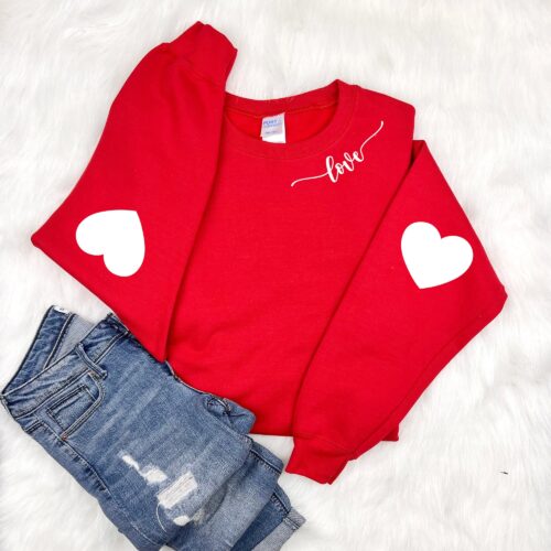 Valentine Heart Elbow Patch Love Cute Teacher Sweatshirt image 0