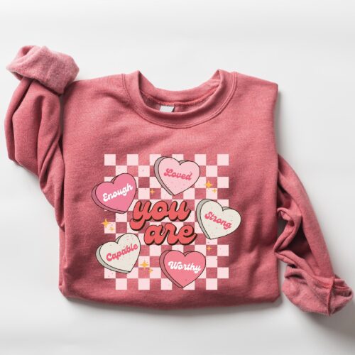 Retro Cute Teacher Heart Women's Valentines Day Love Sweatshirt image 0