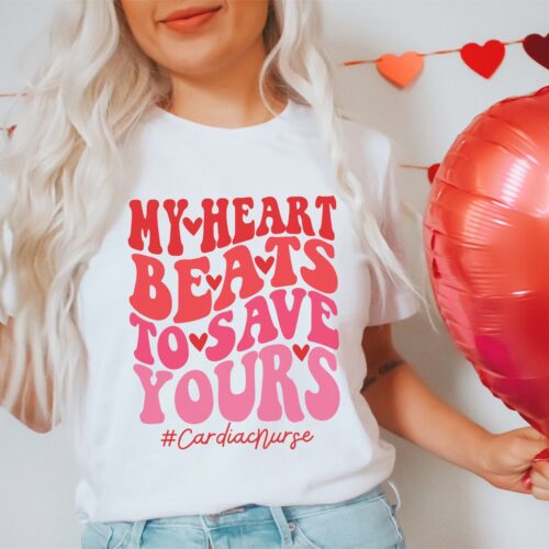 Retro Valentines CICU Cardiac Intensive Care My Heart Beats To Save Yours Nurse Shirt image 0