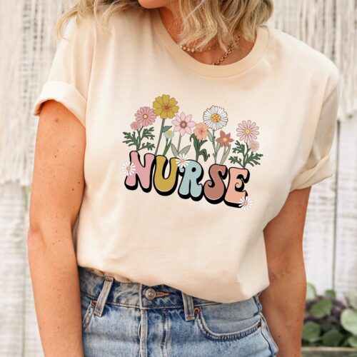 Wildflowers Nurse For Work RN School Cute Floral Shirt image 0