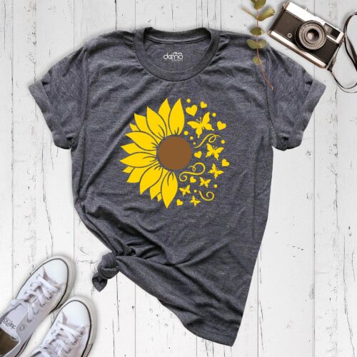 Butterfly Sunflower Vacation Summer Plant Lover Shirt image 0