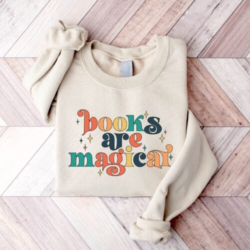 Retro Books Are Magical Cute Teacher Lover Reading Group Sweatshirt image 0