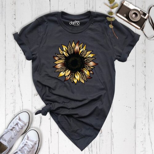 Leopard Sunflower Women Botanical Plant Lover Birthday Shirt image 0