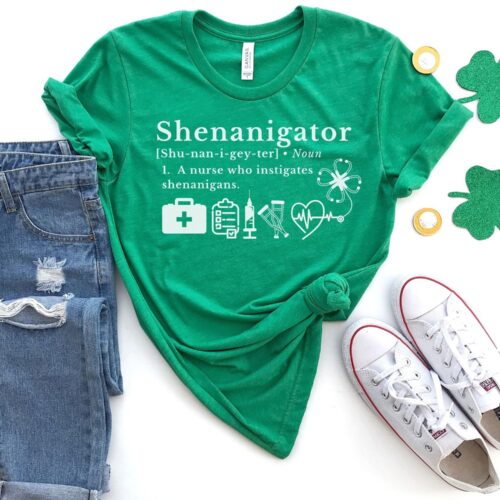 St Patricks Day Nurse Shenanigator Shamrock Funny Irish RN LPN Shirt image 0